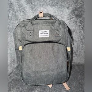 You Are My Sunshine Travel Diaper Bag Backpack w/ Built in Foldable Crib Gray